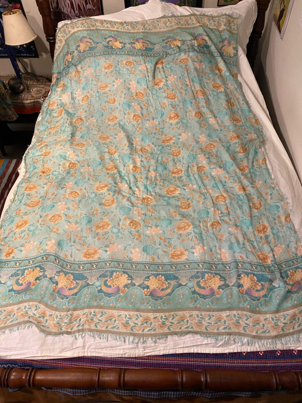 Spell & The Gypsy Seashell Teal and Peach Floral Scarf